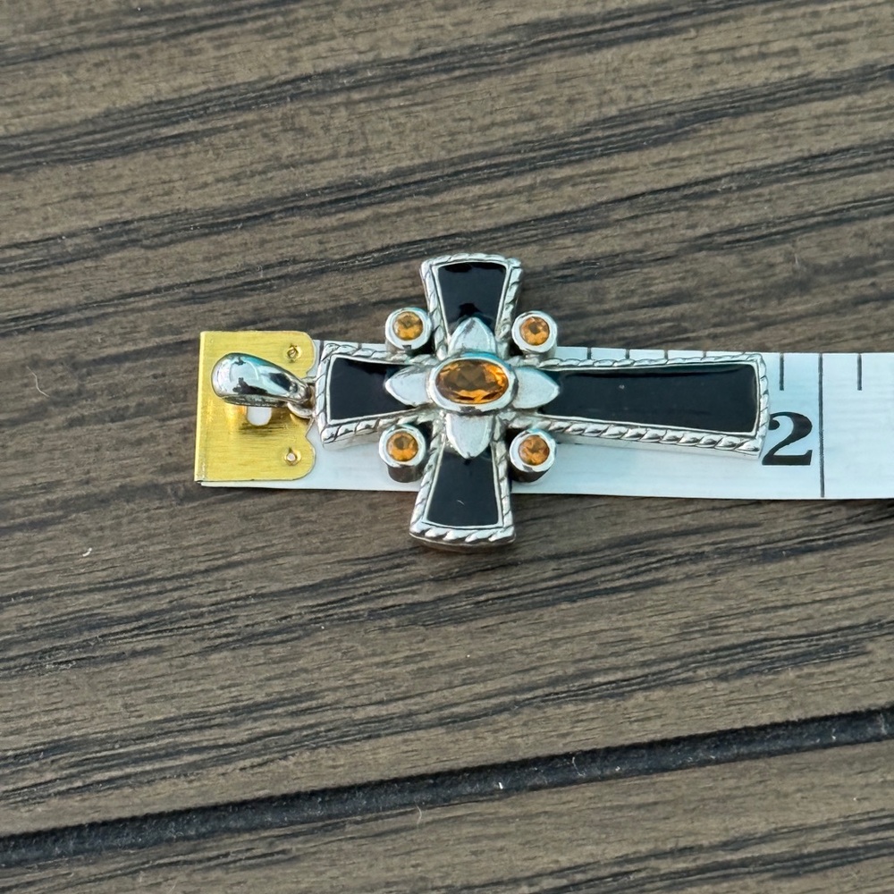 Designer CNA Black Onyx and Citrine 925 Cross Pendant - Picture 3 of 4